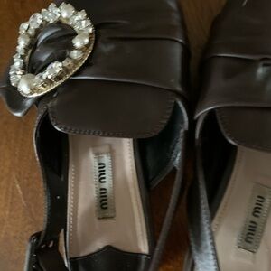 Miu Miu Dark Brown Flats with Pearl Embellishment